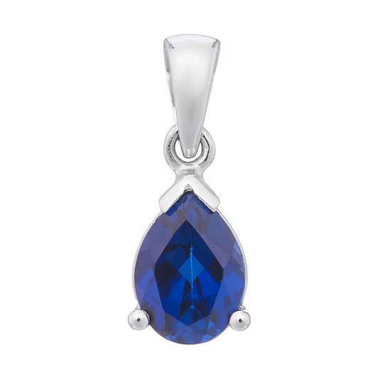 9ct white gold Lab Created Sapphire 8x6mm pear pendant