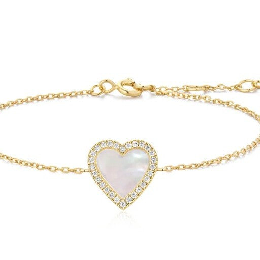 Gold Mother of Pearl Halo Heart Bracelet