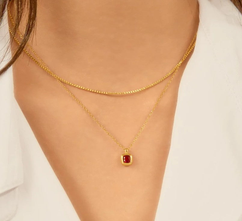 Gold Crimson Solitaire Necklace