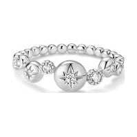 Silver Starburst Zig-Zag Beaded Ring -size 58