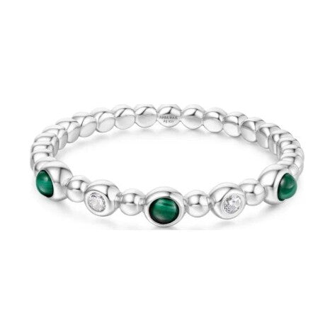 Sunny Sparkler: Bezel Malachite Beaded Silver Ring, size 56.
