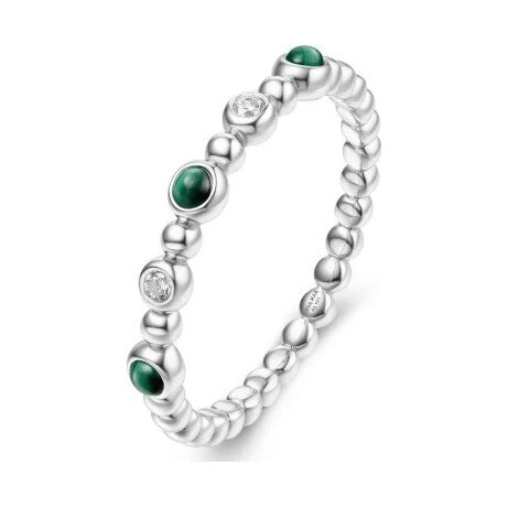 Sunny Sparkler: Bezel Malachite Beaded Silver Ring, size 56.