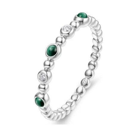 Sunny Sparkler: Bezel Malachite Beaded Silver Ring