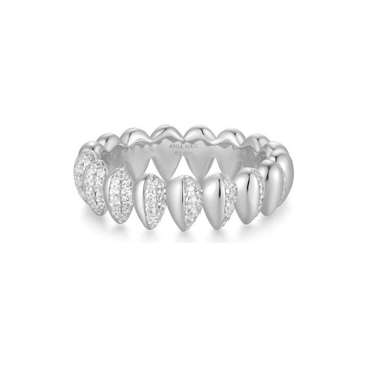 Silver Sparkling Puffy Spike Ring, size 54