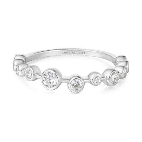 Silver Bezel Cubic Zirconia Zig-Zag Ring, SIZE 54.
