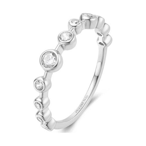 Silver Bezel Cubic Zirconia Zig-Zag Ring, SIZE 54.