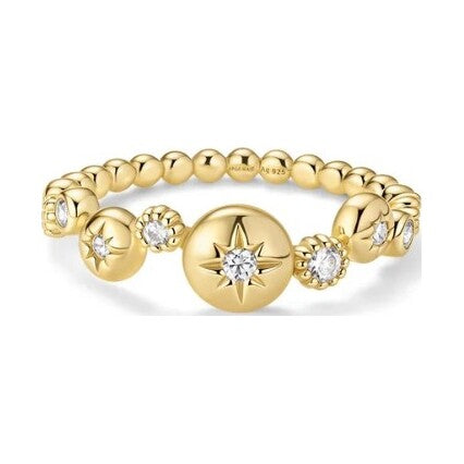 Gold Starburst Zig-Zag Beaded Ring, size 54.