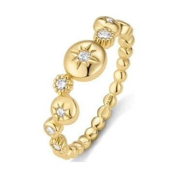 Gold Starburst Zig-Zag Beaded Ring, size 54.