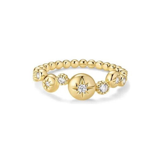 Gold Starburst Zig-Zag Beaded Ring, size 56.