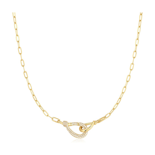 Gold Interlocked Pavé & Polished Knot Necklace