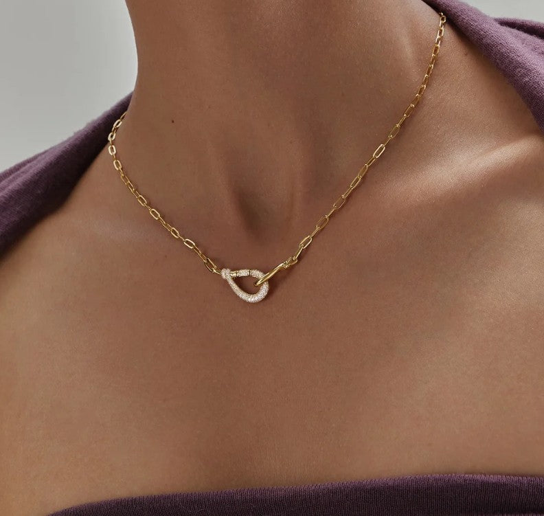 Gold Interlocked Pavé & Polished Knot Necklace
