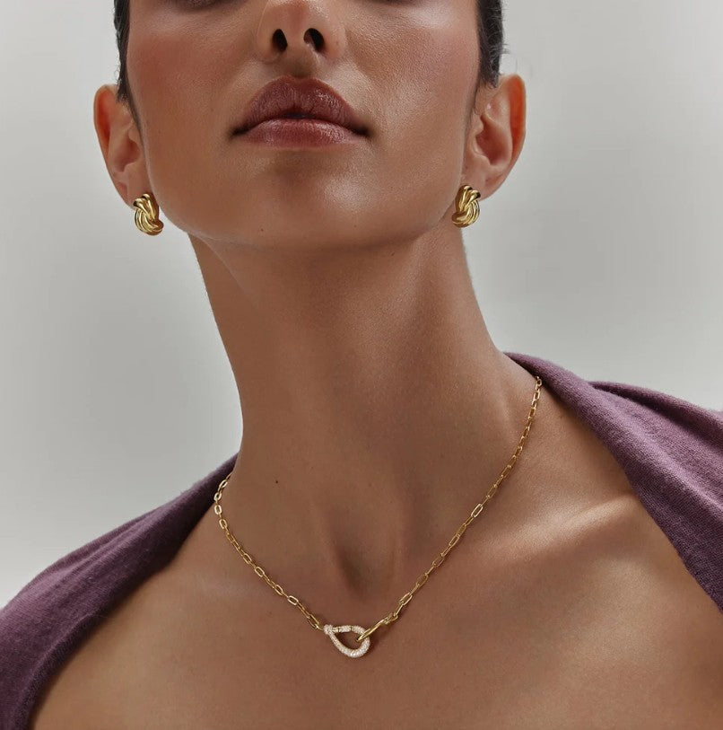 Gold Interlocked Pavé & Polished Knot Necklace
