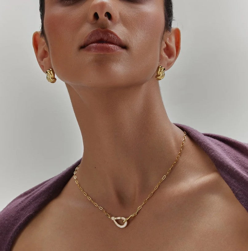 Gold Ripple Twist Stud Earrings