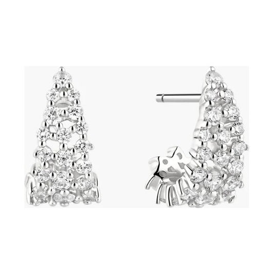 Silver Pavé Openwork Curved Stud Hoop Earrings