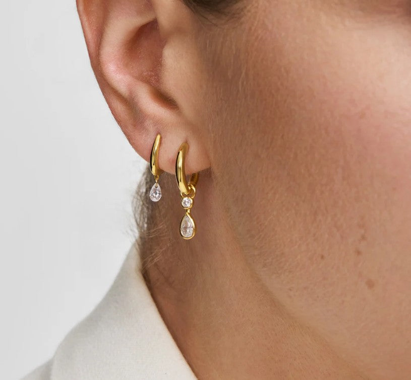 Gold Teardrop Dangle Huggie Hoop Earrings