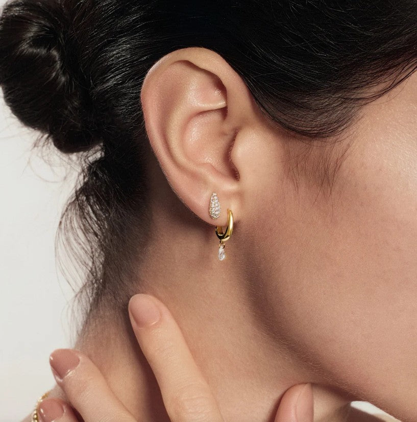 Gold Teardrop Dangle Huggie Hoop Earrings