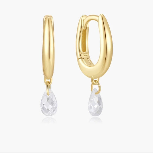 Gold Teardrop Dangle Huggie Hoop Earrings