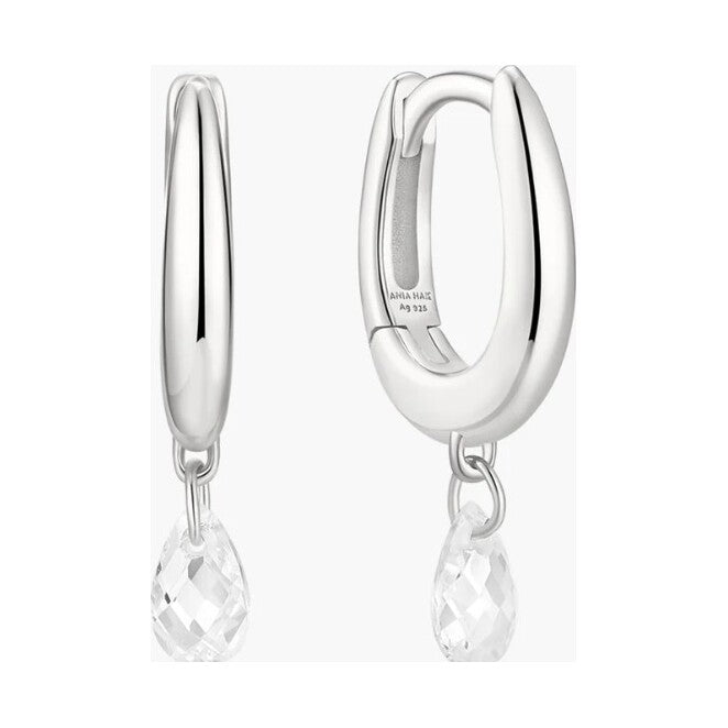 Silver Teardrop Dangle Huggie Hoop Earrings