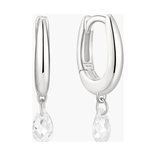 Silver Teardrop Dangle Huggie Hoop Earrings