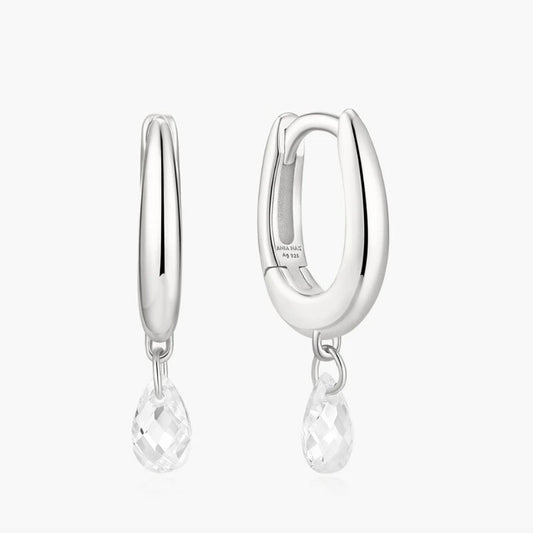 Silver Teardrop Dangle Huggie Hoop Earrings