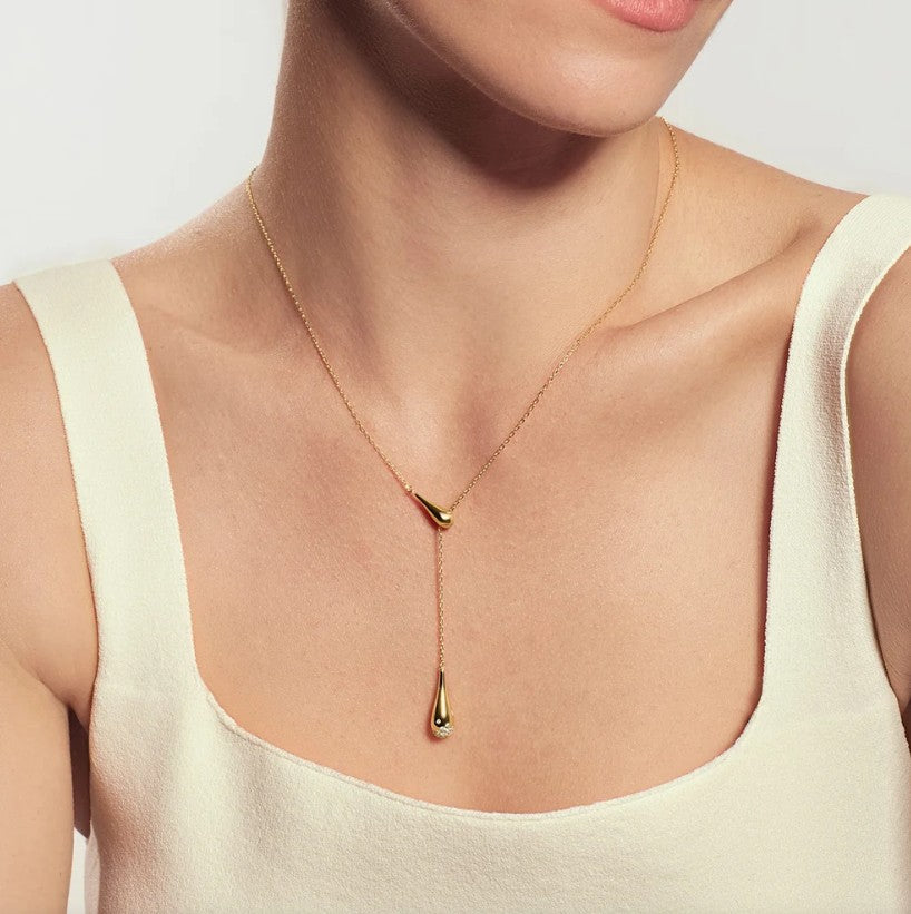Gold Single-Slide Teardrop Necklace