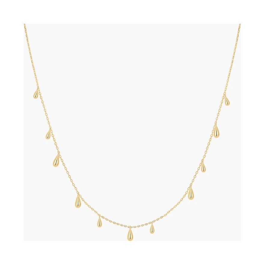 Gold Polished Teardrop Dangle Station Necklace