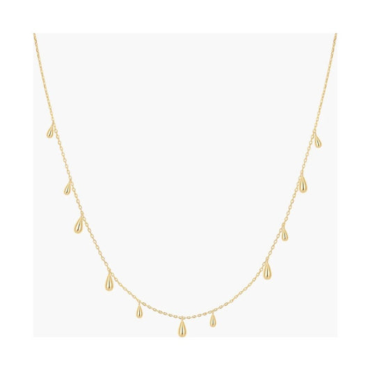 Gold Polished Teardrop Dangle Station Necklace