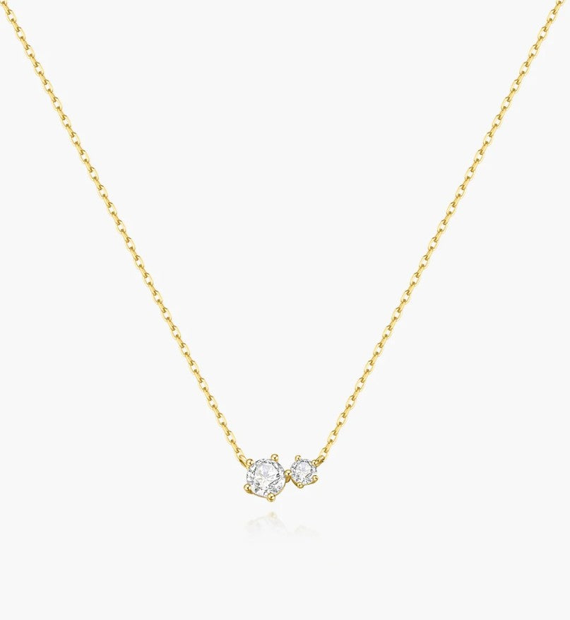 Gold Prong Set Duo Necklace