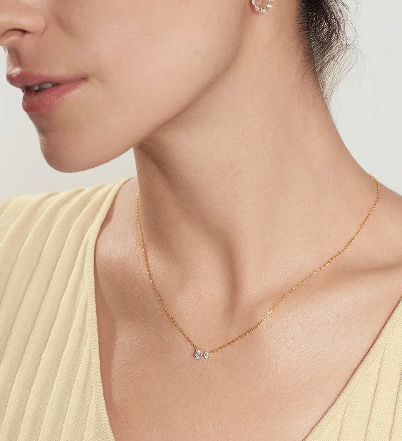 Gold Prong Set Duo Necklace