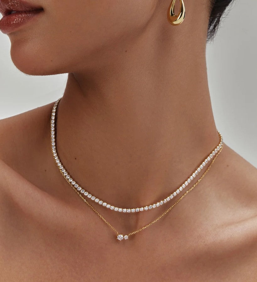 Gold Prong Set Duo Necklace