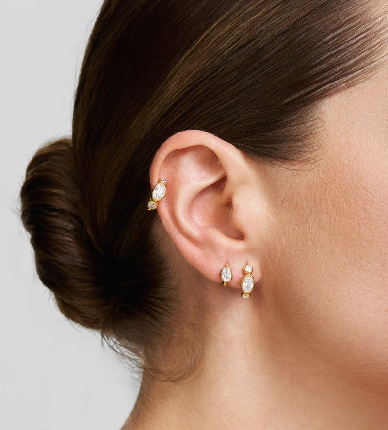 Gold Bezel Organic Pebble & Round Huggie Hoop Earrings
