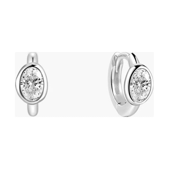 Silver Bezel Organic Pebble Huggie Hoop Earrings