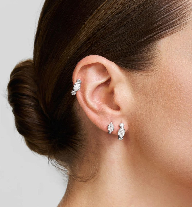 Silver Bezel Organic Pebble Huggie Hoop Earrings