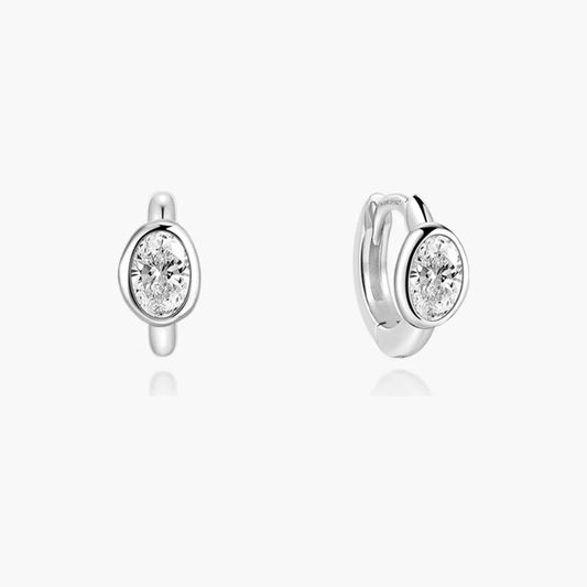 Silver Bezel Organic Pebble Huggie Hoop Earrings