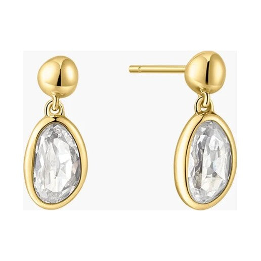 Gold Bezel Organic Pebble Dangle Stud Earrings