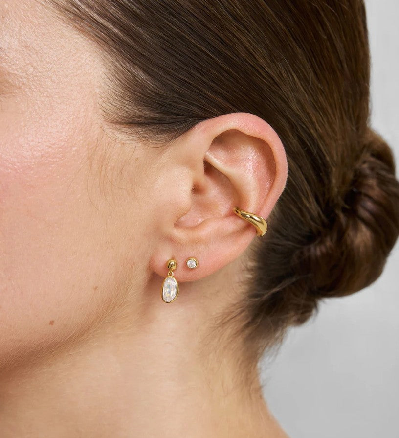 Gold Bezel Organic Pebble Dangle Stud Earrings