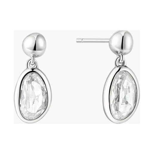 Silver Bezel Organic Pebble Dangle Stud Earrings