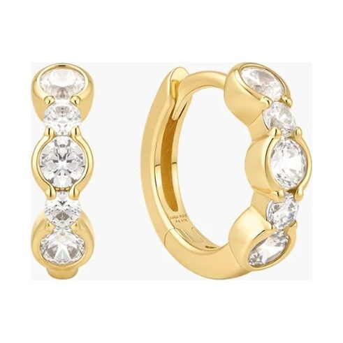Gold Alternating Half-Bezel Huggie Hoop Earrings