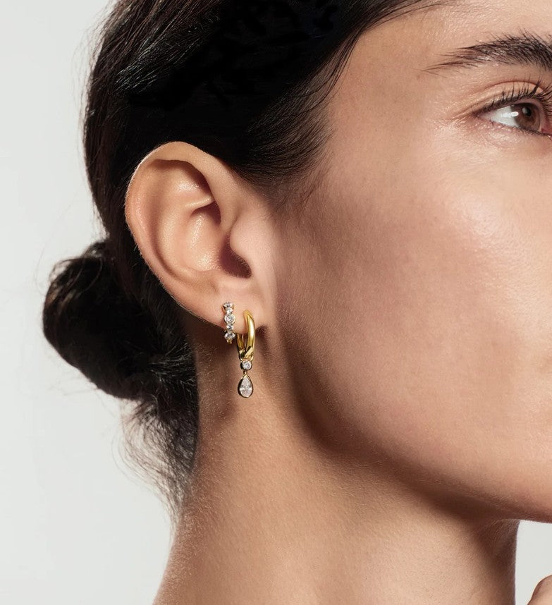 Gold Alternating Half-Bezel Huggie Hoop Earrings