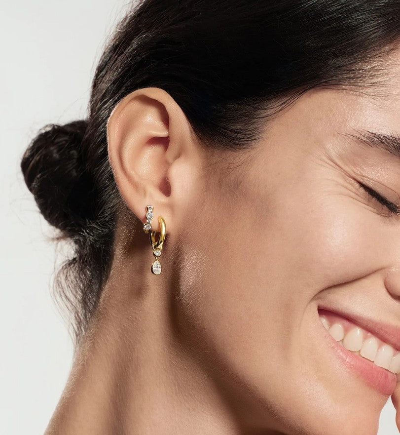 Gold Alternating Half-Bezel Huggie Hoop Earrings