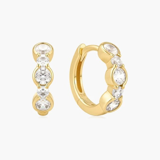 Gold Alternating Half-Bezel Huggie Hoop Earrings