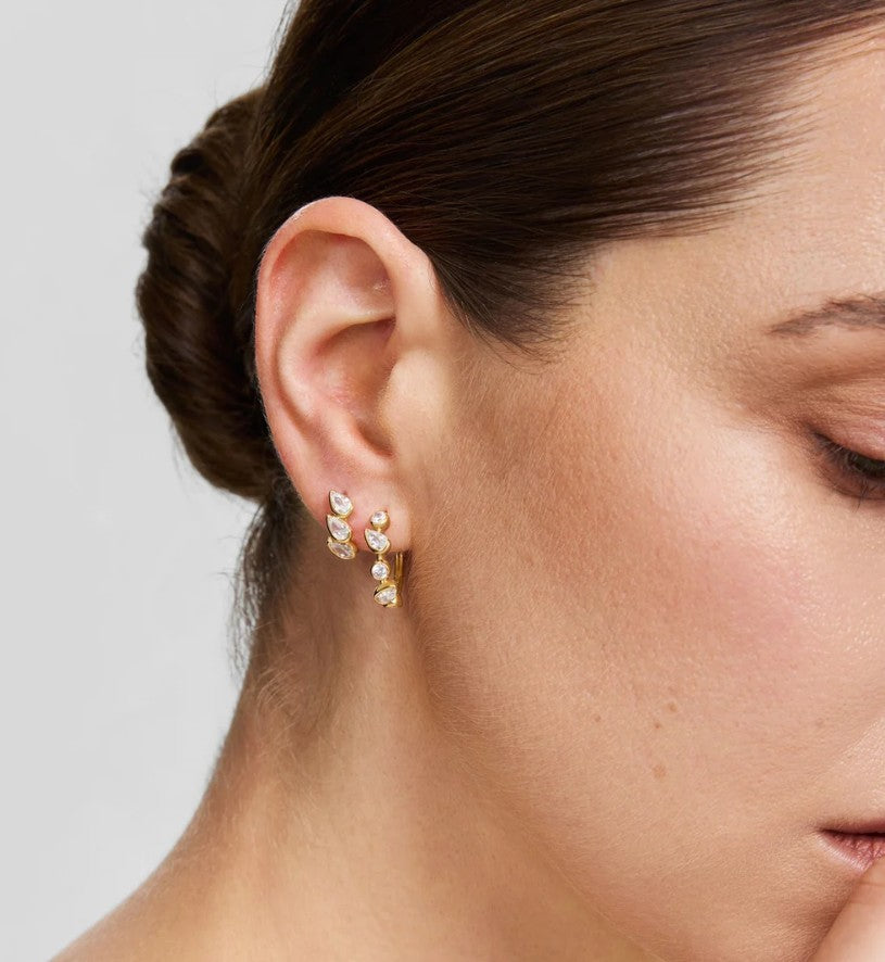 Gold Bezel Round & Teardrop Huggie Hoop Earrings