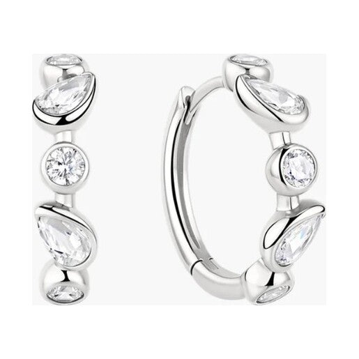 Silver Bezel Round & Teardrop Huggie Hoop Earrings