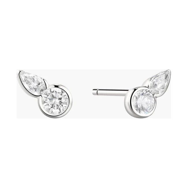 Silver Bezel Round & Teardrop Stud Earrings
