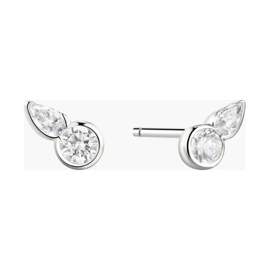 Silver Bezel Round & Teardrop Stud Earrings
