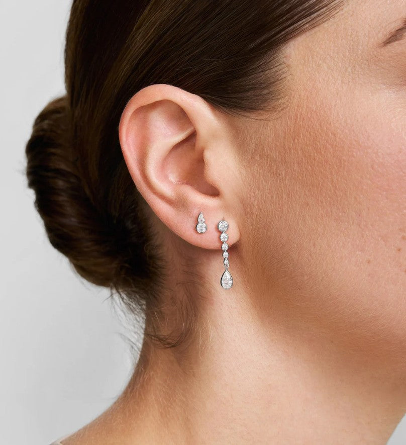 Silver Bezel Round & Teardrop Stud Earrings