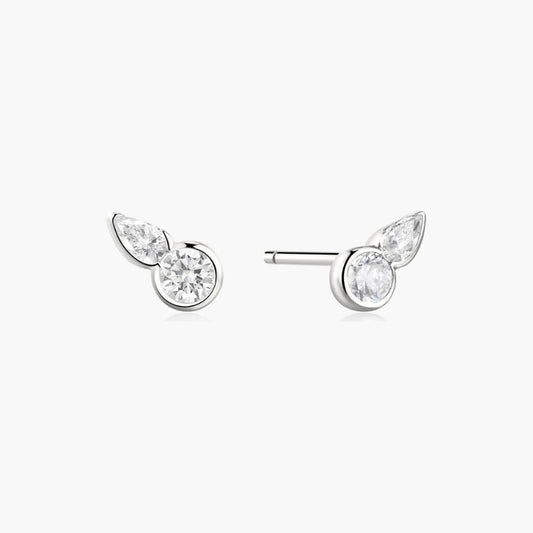 Silver Bezel Round & Teardrop Stud Earrings