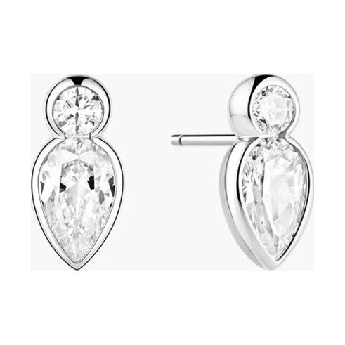 Silver Bezel Inverted Teardrop & Round Stud Earrings