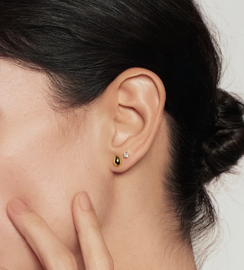 Gold Organic Dome Pebble Stud Earrings