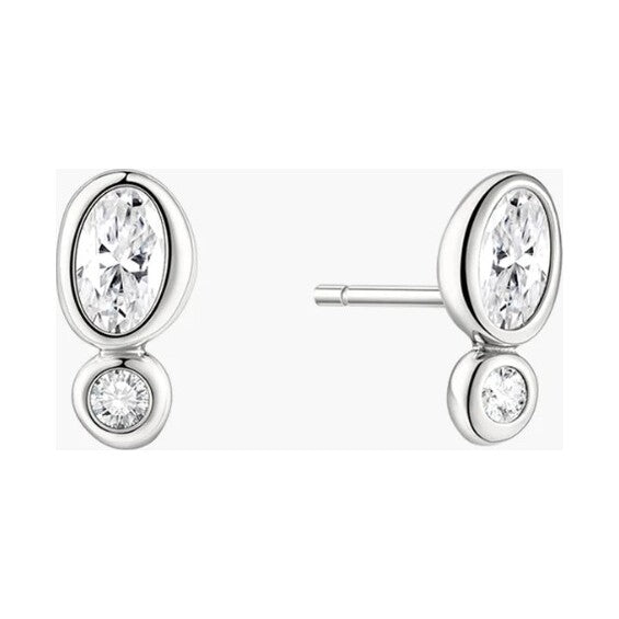 Silver Bezel Organic Pebble & Round Stud Earrings